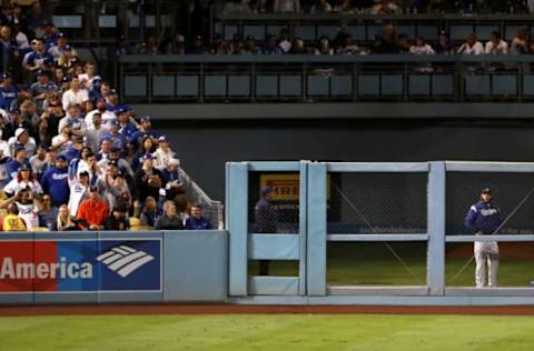 LOS ANGELES, CA – OCTOBER 31: Clayton Kershaw #22 of the Los Angeles Dodgers looks on from the bullpen during the eighth inning against the Houston Astros in game six of the 2017 World Series at Dodger Stadium on October 31, 2017 in Los Angeles, California. (Photo by Christian Petersen/Getty Images)