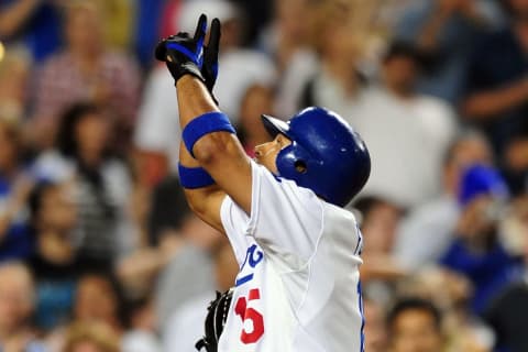 LOS ANGELES, CA – SEPTEMBER 18: Rafeal Furcal #15 of the Los Angeles Dodgers celebrates a home run in the fifth inning against the San Francisco Giants at Dodger stadium on September 18, 2009 in Los Angeles, California. (Photo by Jacob de Golish/Getty Images)