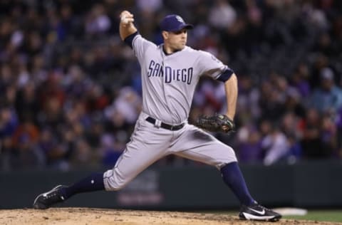 DENVER, CO – APRIL 09: Pitcher Craig Stammen #34 of the San Diego Padres throws in the eighth inning against the Colorado Rockies at Coors Field on April 9, 2018 in Denver, Colorado. (Photo by Matthew Stockman/Getty Images)