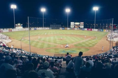 RANCHO CUCAMONGA, CA – AUGUST 18: A general view of the Rancho Cucamonga Quakes during a minor league game at Rancho Cucamonga Epicenter on August 8, 1994 in Rancho Cucamonga, California. (Photo by J.D. Cuban/Getty Images)