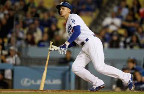 LOS ANGELES, CA – APRIL 24: Corey Seager #5 of the Los Angeles Dodgers flys out during the fifth inning of a game against the Miami Marlins at Dodger Stadium on April 24, 2018 in Los Angeles, California. (Photo by Sean M. Haffey/Getty Images)