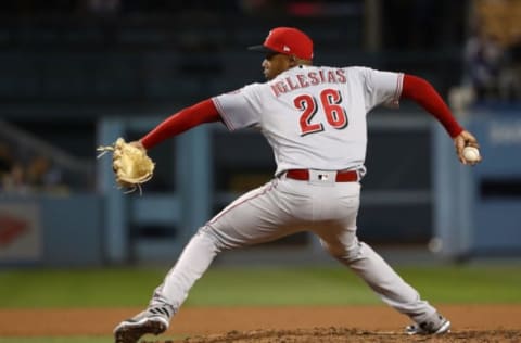 LOS ANGELES, CA – MAY 11: Closing pitcher Raisel Iglesias #26 of the Cincinnati Reds pitches in the ninth inning during the MLB game against the Los Angeles Dodgers at Dodger Stadium on May 11, 2018 in Los Angeles, California. The Reds defeated the Dodgers 6-2. (Photo by Victor Decolongon/Getty Images)