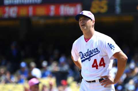 LOS ANGELES, CA – MAY 13: Rich Hill #44 of the Los Angeles Dodgers stands on the mound after allowing two runs in the third inning of the game against the Cincinnati Reds at Dodger Stadium on May 13, 2018 in Los Angeles, California. (Photo by Jayne Kamin-Oncea/Getty Images)