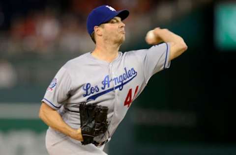 WASHINGTON, DC – MAY 19: Rich Hill #44 of the Los Angeles Dodgers pitches in the first inning against the Washington Nationals at Nationals Park during game two of a doubleheader on May 19, 2018 in Washington, DC. (Photo by Greg Fiume/Getty Images)