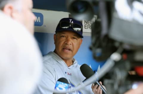 LOS ANGELES, CA – MAY 29: Manager Dave Roberts of the Los Angeles Dodgers speaks with the media prior to a game against the Philadelphia Phillies at Dodger Stadium on May 29, 2018, in Los Angeles, California. (Photo by Sean M. Haffey/Getty Images)bi