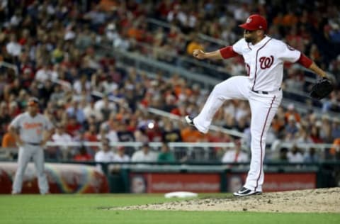 WASHINGTON, DC – JUNE 21: Kelvin Herrera #40 of the Washington Nationals throws to a Baltimore Orioles batter in the eighth inning against the Baltimore Orioles at Nationals Park on June 21, 2018 in Washington, DC. (Photo by Rob Carr/Getty Images)