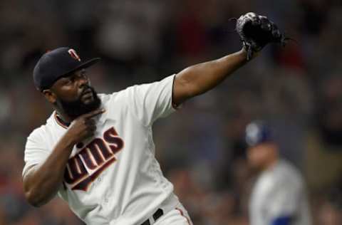 MINNEAPOLIS, MN – JULY 9: Fernando Rodney #56 of the Minnesota Twins celebrates defeating the Kansas City Royals after the game on July 9, 2018, at Target Field in Minneapolis, Minnesota. The Twins defeated the Royals 3-1. (Photo by Hannah Foslien/Getty Images)