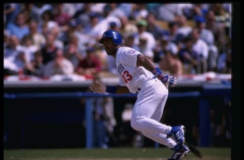 7 Apr 1998: Right fielder Raul Mondesi of the Los Angeles Dodgers in action during the Los Angeles Dodgers 9-1 victory over the Arizona Diamondbacks at Dodger Stadium in Los Angeles, California. Mandatory Credit: Jed Jacobsohn /Allsport