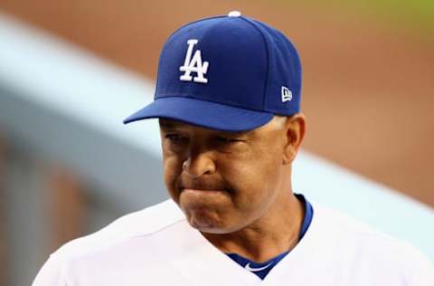 LOS ANGELES, CA – APRIL 10: Manager Dave Roberts of the Los Angeles Dodgers looks on prior to a game against the Oakland Athletics e at Dodger Stadium on April 10, 2018, in Los Angeles, California. (Photo by Sean M. Haffey/Getty Images)