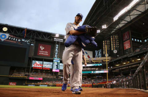 PHOENIX, AZ – MAY 01: Starting pitcher Clayton Kershaw #22 of the Los Angeles Dodgers walks to the dugout before the MLB game against the Arizona Diamondbacks at Chase Field on May 1, 2018 in Phoenix, Arizona. (Photo by Christian Petersen/Getty Images)