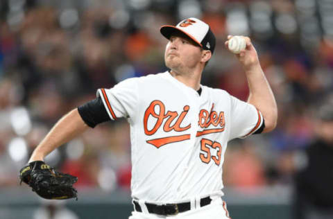 BALTIMORE, MD – JUNE 12: Zach Britton #53 of the Baltimore Orioles pitches in the seventh inning during a baseball game against the Boston Red Sox at Oriole Park at Camden Yards on June 12, 2018, in Baltimore, Maryland. (Photo by Mitchell Layton/Getty Images)