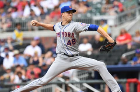 ATLANTA, GA – JUNE 13: Jacob deGrom #48 of the New York Mets pitches in the first inning against the Atlanta Braves at SunTrust Field on June 13, 2018 in Atlanta, Georgia. (Photo by Scott Cunningham/Getty Images)