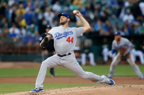 OAKLAND, CA – AUGUST 07: Rich Hill #44 of the Los Angeles Dodgers pitches in the first inning against the Oakland Athletics at Oakland Alameda Coliseum on August 7, 2018 in Oakland, California. (Photo by Lachlan Cunningham/Getty Images)