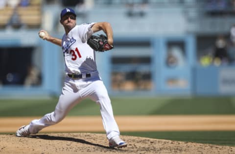 LOS ANGELES, CALIFORNIA - SEPTEMBER 12: Max Scherzer #31 of the Los Angeles Dodgers pitches in the fifth inning against the San Diego Padres at Dodger Stadium on September 12, 2021 in Los Angeles, California. (Photo by Meg Oliphant/Getty Images)