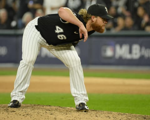 CHICAGO – OCTOBER 10: Craig Kimbrel #46 of the Chicago White Sox pitches during Game Three of the American League Division Series against the Houston Astros on October 10, 2021 at Guaranteed Rate Field in Chicago, Illinois. (Photo by Ron Vesely/Getty Images)