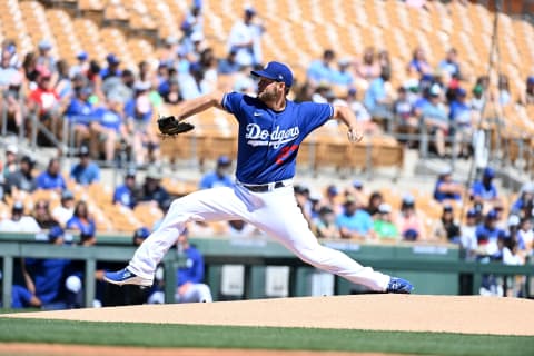 GLENDALE, ARIZONA – MARCH 23: Clayton Kershaw #22 of the Los Angeles Dodgers delivers a pitch against the Cleveland Guardians during a spring training game at Camelback Ranch on March 23, 2022 in Glendale, Arizona. (Photo by Norm Hall/Getty Images)