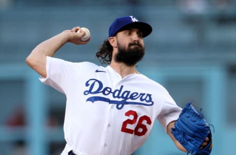 LOS ANGELES, CALIFORNIA - MAY 16: Tony Gonsolin #26 of the Los Angeles Dodgers pitches against the Arizona Diamondbacks during the first inning at Dodger Stadium on May 16, 2022 in Los Angeles, California. (Photo by Harry How/Getty Images)