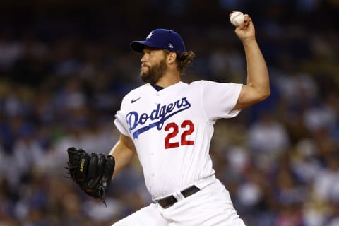 LOS ANGELES, CALIFORNIA – OCTOBER 12: Clayton Kershaw #22 of the Los Angeles Dodgers pitches in the third inning in game two of the National League Division Series against the San Diego Padres at Dodger Stadium on October 12, 2022 in Los Angeles, California. (Photo by Ronald Martinez/Getty Images)