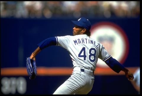 21 APR 1991: LOS ANGELES DODGERS PITCHER RAMON MARTINEZ WINDS UP TO PITCH DURING THE DODGERS VERSUS SAN DIEGO PADRES GAME AT JACK MURPHY STADIUM IN SAN DIEGO, CALIFORNIA. MANDATORY CREDIT: STEPHEN DUNN/ALLSPORT