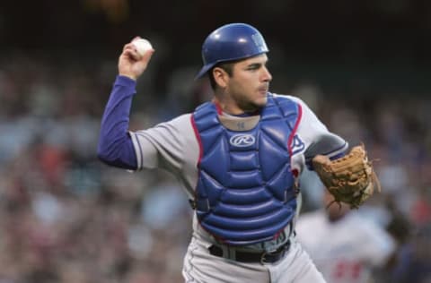 SAN FRANCISCO – JUNE 22: Catcher Paul LoDuca #16 of the Los Angeles Dodgers throws the ball during the game against the San Francisco Giants at SBC Park on June 22, 2004 in San Francisco, California. The Giants won 11-5. (Photo by Jed Jacobsohn/Getty Images)