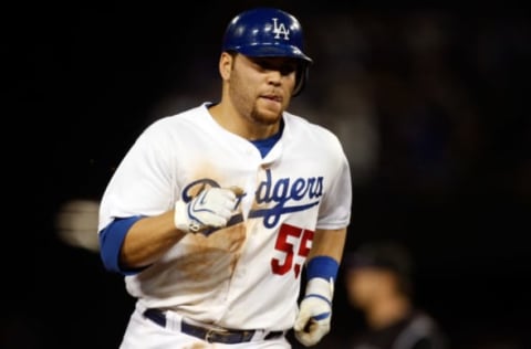 LOS ANGELES, CA – OCTOBER 02: Russell Martin #55 of the Los Angeles Dodgers runs the basses as he hits a homerun in the seventh inning against the Colorado Rockies on October 2, 2009 in Los Angeles, California. (Photo by Jacob de Golish/Getty Images)