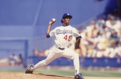 15 AUG 1993: PEDRO MARTINEZ OF THE LOS ANGELES DODGERS PITCHES AGAINST THE SAN DIEGO PADRES. Mandatory Credit: Stephen Dunn/ALLSPORT