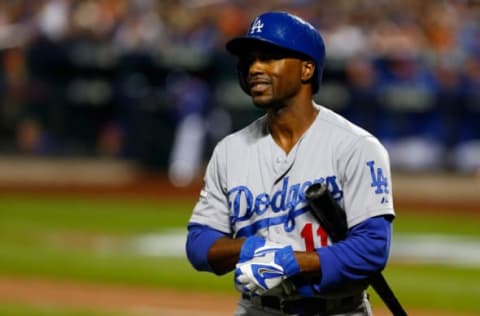 NEW YORK, NY – OCTOBER 12: Jimmy Rollins #11 of the Los Angeles Dodgers reacts after being struck out in the third inning against Matt Harvey #33 of the New York Mets during game three of the National League Division Series at Citi Field on October 12, 2015 in New York City. (Photo by Mike Stobe/Getty Images)