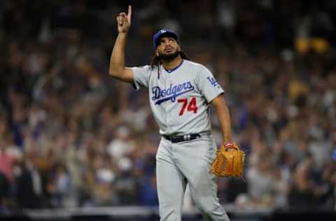 SAN DIEGO, CALIFORNIA – MAY 03: Kenley Jansen #74 of the Los Angeles Dodgers reacts after defeating the San Diego Padres 4-3 in a game at PETCO Park on May 03, 2019 in San Diego, California. (Photo by Sean M. Haffey/Getty Images)