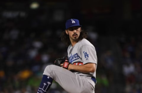 PHOENIX, ARIZONA – JUNE 26: Tony Gonsolin #46 of the Los Angeles Dodgers delivers a first inning pitch against of the Arizona Diamondbacks at Chase Field on June 26, 2019 in Phoenix, Arizona. It is Gonsolin’s MLB debut. (Photo by Norm Hall/Getty Images)