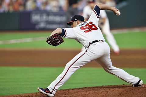 Darren O’Day #56 of the Atlanta Braves (Photo by Elsa/Getty Images)