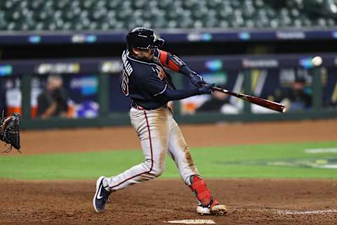 Travis d’Arnaud #16 of the Atlanta Braves (Photo by Elsa/Getty Images)