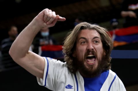 ARLINGTON, TEXAS - OCTOBER 25: A Los Angeles Dodgers fan celebrate the 4-2 victory against the Tampa Bay Rays in Game Five of the 2020 MLB World Series at Globe Life Field on October 25, 2020 in Arlington, Texas. (Photo by Tom Pennington/Getty Images)