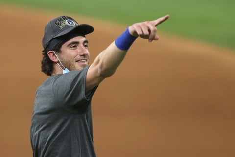 ARLINGTON, TEXAS – OCTOBER 27: Cody Bellinger #35 of the Los Angeles Dodgers celebrates after defeating the Tampa Bay Rays 3-1 in Game Six to win the 2020 MLB World Series at Globe Life Field on October 27, 2020 in Arlington, Texas. (Photo by Tom Pennington/Getty Images)