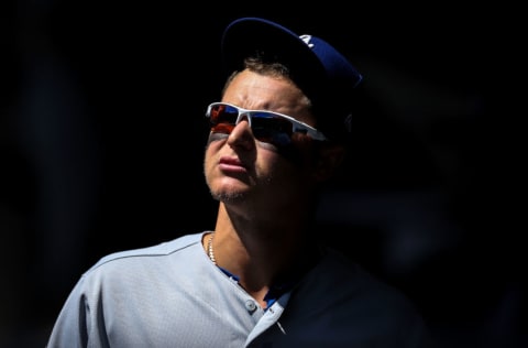 MILWAUKEE, WISCONSIN - APRIL 21: Joc Pederson #31 of the Los Angeles Dodgers walks through the dugout before the game against the Milwaukee Brewers at Miller Park on April 21, 2019 in Milwaukee, Wisconsin. (Photo by Dylan Buell/Getty Images)