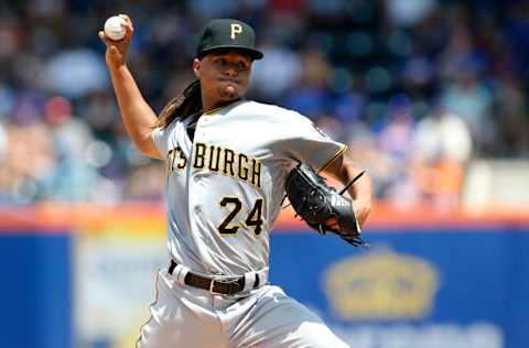 NEW YORK, NEW YORK - JULY 28: Chris Archer #24 of the Pittsburgh Pirates in action against the New York Mets at Citi Field on July 28, 2019 in New York City. The Mets defeated the Pirates 8-7. (Photo by Jim McIsaac/Getty Images)