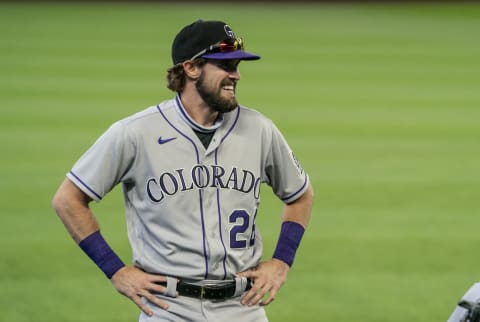 SEATTLE, WA – AUGUST 09: David Dahl #26 of the Colorado Rockies stands on the field before of a game against the Seattle Mariners at T-Mobile Park on August, 9, 2020 in Seattle, Washington. The Mariners won 5-3. (Photo by Stephen Brashear/Getty Images)