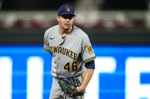 MINNEAPOLIS, MN - AUGUST 19: Corey Knebel #46 of the Milwaukee Brewers pitches against the Minnesota Twins on August 19, 2020 at Target Field in Minneapolis, Minnesota. (Photo by Brace Hemmelgarn/Minnesota Twins/Getty Images)