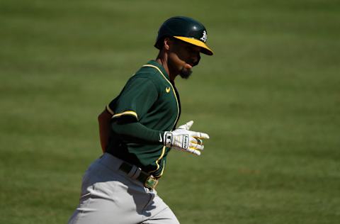 LOS ANGELES, CALIFORNIA - OCTOBER 07: Marcus Semien #10 of the Oakland Athletics rounds the bases after hitting a solo home run against the Houston Astros during the fifth inning in Game Three of the American League Division Series at Dodger Stadium on October 07, 2020 in Los Angeles, California. (Photo by Kevork Djansezian/Getty Images)