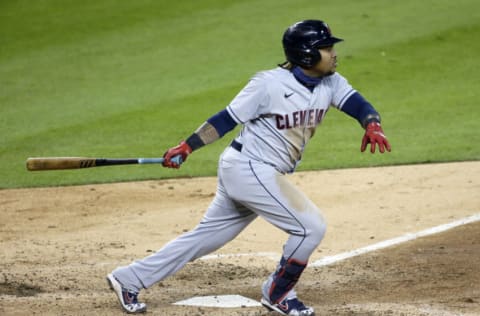 DETROIT, MI - SEPTEMBER 19: Jose Ramirez #11 of the Cleveland Indians hits into a double play to end their eight inning against the Detroit Tigers at Comerica Park on September 19, 2020, in Detroit, Michigan. The Tigers defeated the Indians 5-2. (Photo by Duane Burleson/Getty Images)