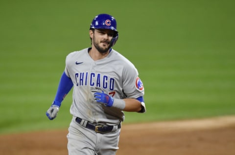 CHICAGO, ILLINOIS - SEPTEMBER 26: Kris Bryant #17 of the Chicago Cubs hits a grand slam home run in the third inning against the Chicago White Sox at Guaranteed Rate Field on September 26, 2020 in Chicago, Illinois. (Photo by Quinn Harris/Getty Images)