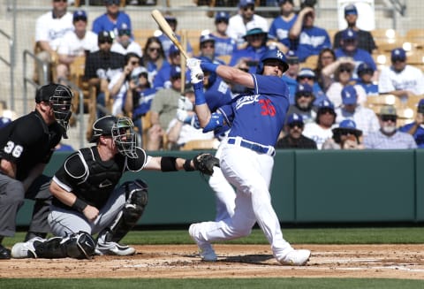 GLENDALE, ARIZONA – FEBRUARY 24: Cody Bellinger #35 of the Los Angeles Dodgers fouls off a pitch against the Chicago White Sox during the first inning of a Cactus League spring training game at Camelback Ranch on February 24, 2020 in Glendale, Arizona. (Photo by Ralph Freso/Getty Images)