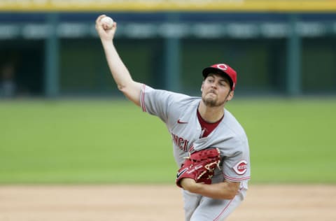 DETROIT, MI - AUGUST 2: Trevor Bauer #27 of the Cincinnati Reds pitches against the Detroit Tigers during game two of a doubleheader at Comerica Park on August 2, 2020, in Detroit, Michigan. (Photo by Duane Burleson/Getty Images)