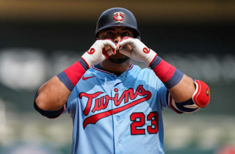 MINNEAPOLIS, MN - SEPTEMBER 13: Nelson Cruz #23 of the Minnesota Twins celebrates a home run against the Cleveland Indians on September 13, 2020 at Target Field in Minneapolis, Minnesota. (Photo by Brace Hemmelgarn/Minnesota Twins/Getty Images)