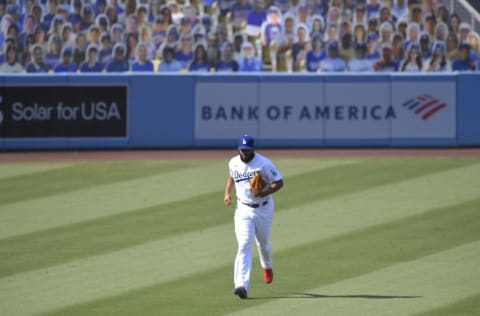 LOS ANGELES, CA - SEPTEMBER 27: Kenley Jansen #74 of the Los Angeles Dodgers comes into the game against the Los Angeles Angels at Dodger Stadium on September 27, 2020 in Los Angeles, California. (Photo by John McCoy/Getty Images)