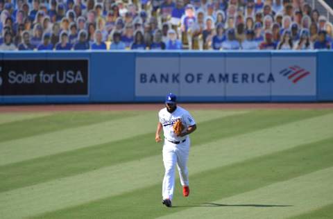 LOS ANGELES, CA - SEPTEMBER 27: Kenley Jansen #74 of the Los Angeles Dodgers comes into the game against the Los Angeles Angels at Dodger Stadium on September 27, 2020 in Los Angeles, California. (Photo by John McCoy/Getty Images)