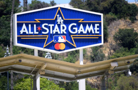 LOS ANGELES, CALIFORNIA - JULY 03: All Star Game sign in right field at a Los Angeles Dodgers summer workout in preparation for a shortened MLB season during the coronavirus (COVID-19) pandemic at Dodger Stadium on July 03, 2020 in Los Angeles, California. (Photo by Harry How/Getty Images)