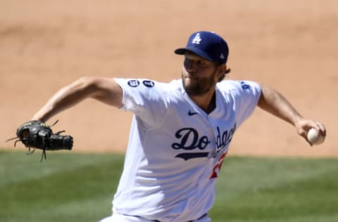 LOS ANGELES, CALIFORNIA - APRIL 28: Clayton Kershaw #22 of the Los Angeles Dodgers pitches during the sixth inning against the Cincinnati Reds at Dodger Stadium on April 28, 2021 in Los Angeles, California. (Photo by Harry How/Getty Images)