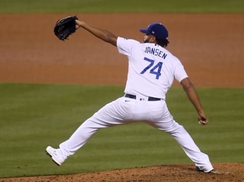 LOS ANGELES, CALIFORNIA – APRIL 24: Kenley Jansen #74 of the Los Angeles Dodgers pitches in relief during the eighth inning against the San Diego Padres at Dodger Stadium on April 24, 2021 in Los Angeles, California. (Photo by Harry How/Getty Images)