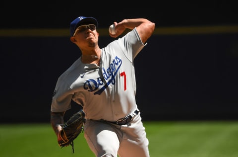 MILWAUKEE, WISCONSIN - MAY 02: Julio Urias #7 of the Los Angeles Dodgers pitches in the first inning against the Milwaukee Brewers at American Family Field on May 02, 2021 in Milwaukee, Wisconsin. (Photo by Quinn Harris/Getty Images)