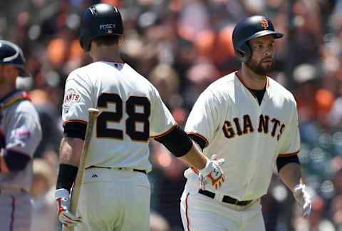 Brandon Belt #9 of the San Francisco Giants (Photo by Thearon W. Henderson/Getty Images)